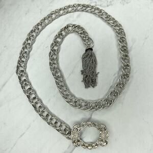 Silver Tone Open Buckle Tassel Metal Chain Link Belt One Size (OS) Y2K ✨